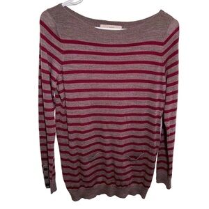 Loft Boatneck Tunic Sweater Brown PInk Stripes